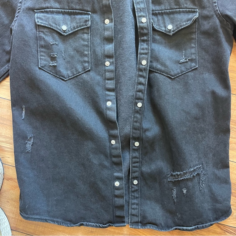 Zara Men’s Distress Ripped Black Denim Jacket Size Large - Picture 8 of 10